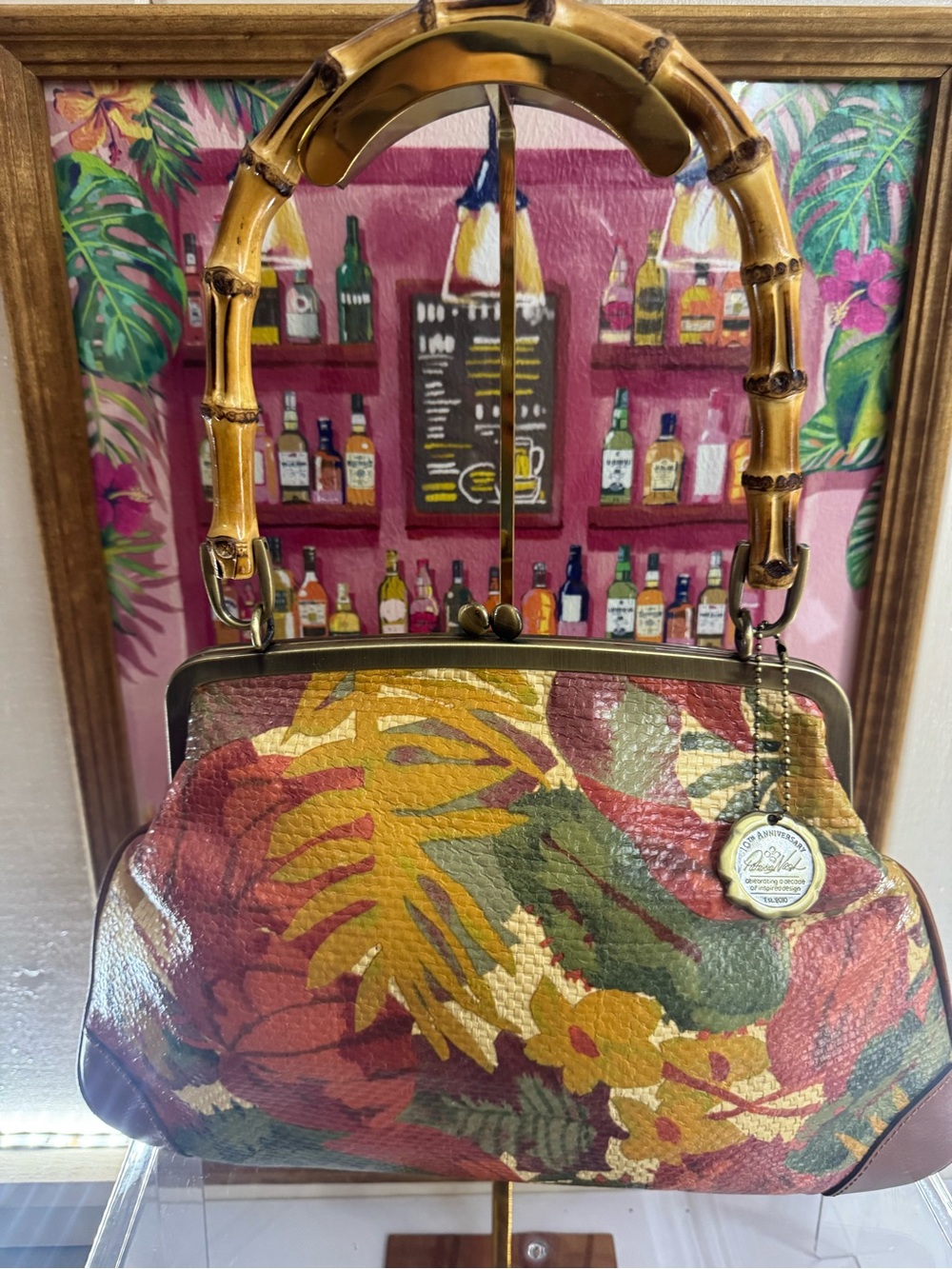 Like NEW Patricia Nash Kiss Lock Tropical Floral Top-Handle Bag